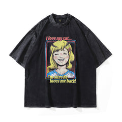 T-shirt vintage imprimé dessin animé pour hommes et femmes à manches courtes