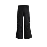 Mens Vintage Pants Multi-Pocket Trousers Pleated Zipper Flared Wide Feet High Street Casual Pants MIJKO