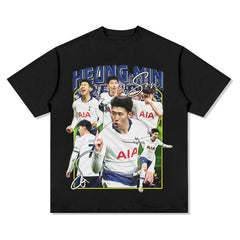 Men Vintage Football T-Shirt Vintage Hueng-Min Son Printed Short Sleeve T-Shirt Versatile Crew Neck