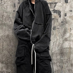 Men's Jacket Splicing Zip Cardigan Loose Hooded Sweater MIJKO