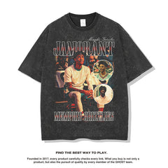 Nba T Shirt Summer Vintage Print Short Sleeves T-shirt Heavy Cotton Washed Distressed Top for Men