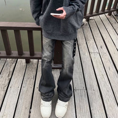 Mens Vintage Pants Mens Women's Flared High Street Slim-Fit Jeans MIJKO