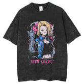 Mens T Shirts Washing Water Old Anime Dragon Ball 18t-Shirt Loose Retro Short Sleeves