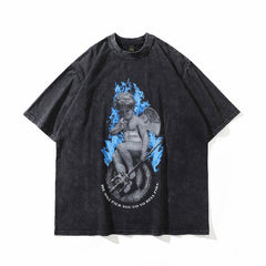 T-shirt Rétro Homme Impression Personnalité Manches Courtes T-shirt Couple Ample Homme et Femme