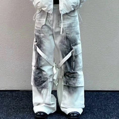 Mens Vintage Pants Buckle Trim Loose Old Jeans MIJKO