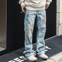 Men's Vintage Pants Men's Women's Micro-pull Pants Old Splicing Jeans MIJKO