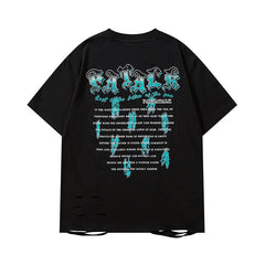 T-shirt Homme Rétro Foncé Détruit Manches Courtes T-shirt Homme et Femme Ample