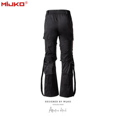 Mens Vintage Pants Button Ribbon Broadly Feet Casual Pants MIJKO