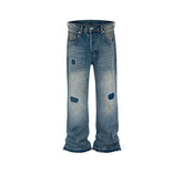 Men Vintage Pants old dirty wash trousers men and women slightly wide-footed jeans tide MIJKO