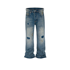 Men Vintage Pants old dirty wash trousers men and women slightly wide-footed jeans tide MIJKO