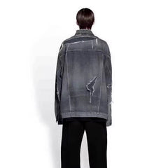 Mens Jacket Ripped Patch Mainstream Fashion Denim Jacket MIJKO