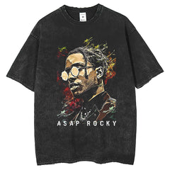 Mens T Shirts Washed Loose Cotton Edged Short Sleeve T-Shirts