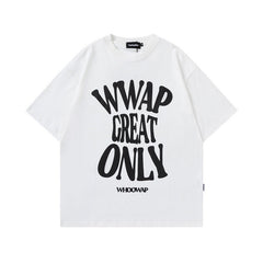 T-shirt homme imprimé Lettre, manches courtes, rétro ample en pur coton pour couple