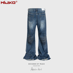 Mens Vintage Pants Ripped Wide-Foot Jeans MIJKO