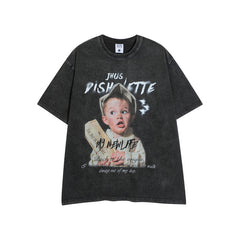 T-shirt Homme Imprimé Hip Hop Portrait Lavé Style Urbain Manches Courtes T-shirt Homme et Femme