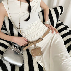 Mini fanny pack premium sense khaki belt women's decoration niche matte design with dress belt Korean version