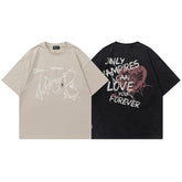 Men T Shirt Sweet Cool Heart Graffiti Printed Casual Short-Sleeved T-shirt Men and Women Couple