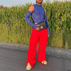 Rave Outfits Mens Vest off-Shoulder Hollow Knit