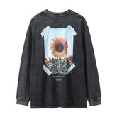Men Long Sleeve T Shirt Sunflower Flower Print Niche Distressed
