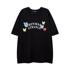 T-shirt Homme Imprimé Papillon Manches Courtes Unisexe Ample Vintage