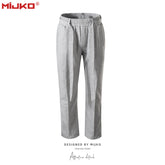 Men Vintage Pants Straight Track Pants with Belt MIJKO