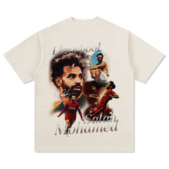 Mens Vintage Football T-Shirt mohamed T-Shirt Men's Summer Loose Print Short Sleeve
