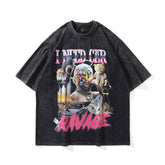 T-shirt Rétro Ample Hip Hop Homme Manche Courte Imprimé Vieilli