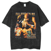 Mens T Shirts Washing 2pac Street Tide Print Crew Neck Short Sleeves