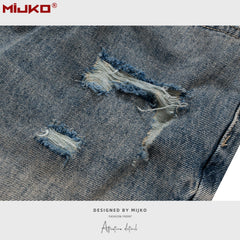 Mens Vintage Pants Distressed Blue Bootcut Jeans MIJKO