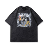 Men T Shirt Hip Hop Retro Printed Distressed Couple Short Sleeve T-shirt Men and Women