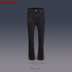 Men Vintage Pants Camouflage Splicing Slim-Fit Casual Jeans MIJKO