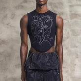 Rave Outfits Mens Vest Printed Knitted Irregular