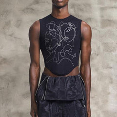 Rave Outfits Mens Vest Printed Knitted Irregular