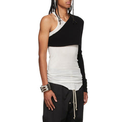 Rave Outfits Mens Vest White Stitching T-shirt Two-Piece Set