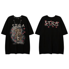 T-shirt homme ours graffiti, manches courtes, unisexe, ample et décontracté, col rond