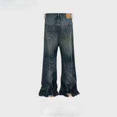 Men Vintage Pants Washed Textured Jeans Old Micro-horn Wide Foot Splicing MIJKO