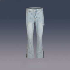 Men's Vintage Pants Zipper Pants Wide Pants Men's and Women's Blue Jeans MIJKO