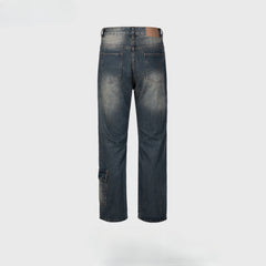 Men's Vintage Pants Splicing Pocket Trousers Men's and Women's Washed Water-Ground White Jeans MIJKO