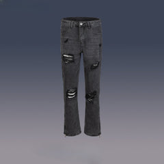 Men's Vintage Pants Ripped Pants Men's and Women's Zipper Black and Grey Straight Jeans MIJKO