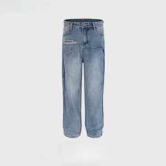 Men Vintage Pants splicing straight wash water to make old jeans MIJKO