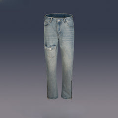 Men Vintage Pants Hip Hop Pocket Trim Zip Washed Jeans MIJKO