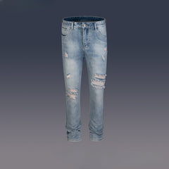 Men's Vintage Pants washed trousers men's and women's ripped slim-fitting old jeans MIJKO