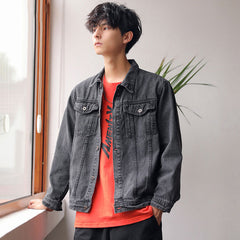 Men's Spring Denim Jacket Men's Lapel Casual Short Jacket Large Size Loose Qmen Denim Jacket