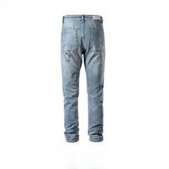 Men Vintage Pants embroidered trousers straight wash old blue jeans MIJKO