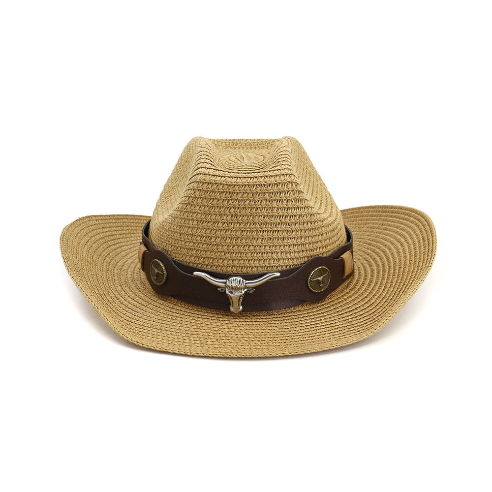 Chapeaux de cowboy en paille Chapeau de paille Hommes et femmes Chapeau de plage de bord de mer extérieur Chapeau de soleil de protection solaire