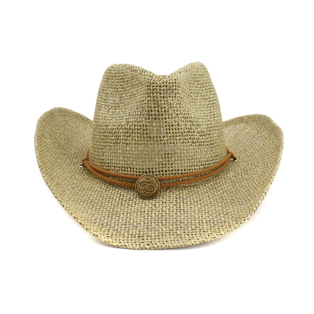 Chapeaux de cowboy en paille Chapeau de plage de bord de mer extérieur Protection solaire Chapeau de soleil