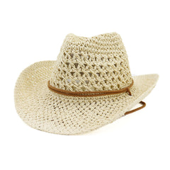 Chapeaux de cowboy en paille Chapeau de cowboy occidental fait main Chapeau melon pour femmes pour la plage en extérieur