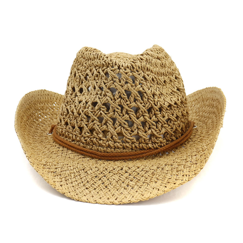 Chapeaux de cowboy en paille Chapeau de paille fait main Chapeau melon Femme Chapeau de plage extérieur en bord de mer