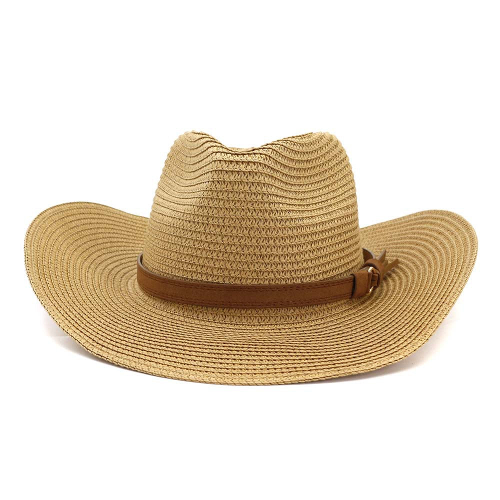 Chapeau de paille de cowboy Hommes Femmes Chapeau de paille Haut-de-forme Chapeau de plage d'extérieur