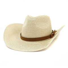 Chapeau de paille de cowboy Hommes Femmes Chapeau de paille Haut-de-forme Chapeau de plage d'extérieur